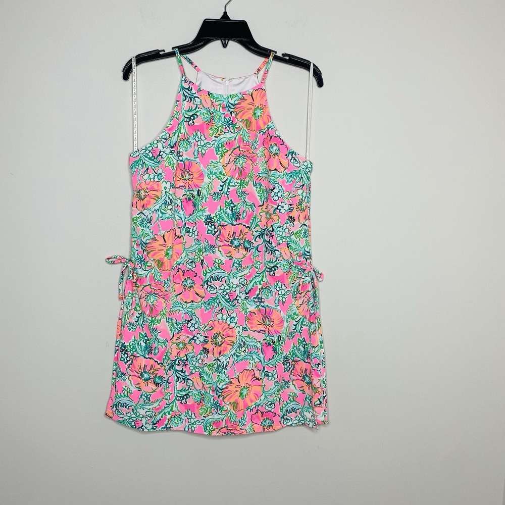 Lilly Pulitzer Pearl Romper Soleil Pink Perfect Poppy Floral Tie Side Women's 4